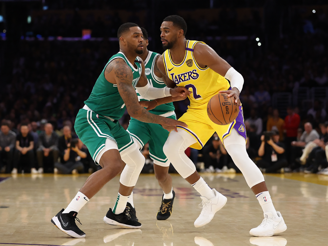 NBA比赛现场，球员激烈对抗